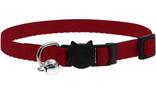 Collar ajustable negro para gatos, ligero, con hebilla de seguridad con diseño de gato y un pequeño cascabel plateado.
