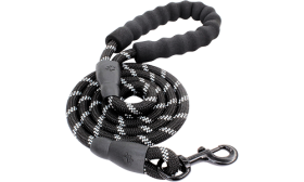 Correa Perro Reflectante Correa reflectante negra para perros, 1.5cm grosor, 1.5m largo, cuerda resistente y asa acolchada para comodidad y seguridad.