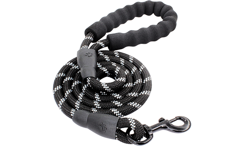 Correa Perro Reflectante Correa reflectante negra para perros, 1.5cm grosor, 1.5m largo, cuerda resistente y asa acolchada para comodidad y seguridad.