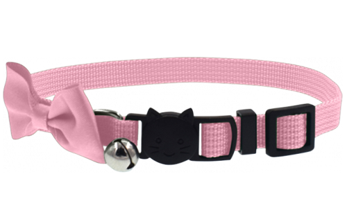 Collar rosa para gatos con lazo elegante, cierre de seguridad, ajustable, ligero y con cascabel para encanto y seguridad.
