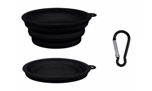 Cuenco negro plegable para perros, capacidad de 350ml, compacto y portátil, fácil de transportar y limpiar.