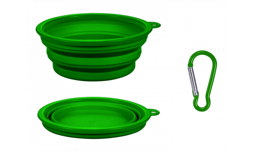 Cuenco verde plegable para perros, capacidad de 350ml, compacto y portátil, fácil de transportar y limpiar.