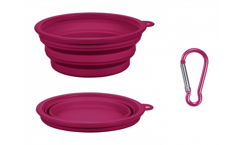 Cuenco rosa plegable para perros, capacidad de 350ml, compacto y portátil, fácil de transportar y limpiar.