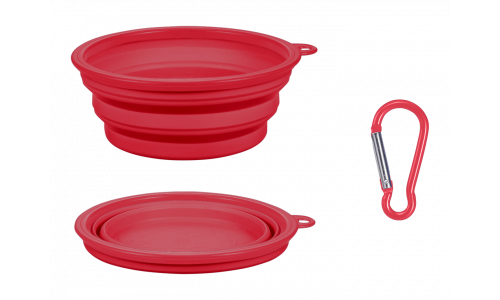 Cuenco rojo plegable para perros, capacidad de 350ml, compacto y portátil, fácil de transportar y limpiar.