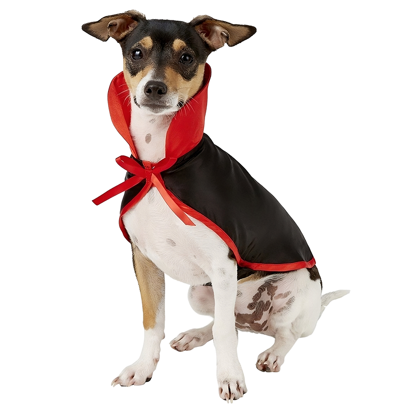 Disfraz de Vampiro para Perro Disfraz de vampiro para perros en negro y rojo con cuello alto y pajarita, set 2 en 1, ligero, duradero y ajustable.