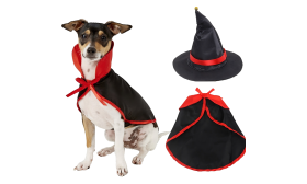 Disfraz de Vampiro para Perro Disfraz de vampiro para perros en negro y rojo, hecho de tela satinada, ligero, duradero y ajustable.