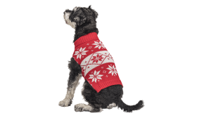 Jersey de Invierno Estampado para Perro Suéter rojo de invierno para perros con patrón de copos de nieve blancos, lavable, mantiene a tu perro caliente y cómodo.