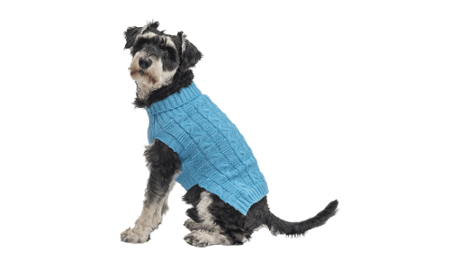 Suéter azul de algodón para perros con patrón de punto trenzado, protección extra, mantiene a los perros acogidos en el frío.