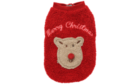 Abrigo Navideño con Botones para Perro Abrigo navideño rojo para perros con diseño de alce en franela, con botones, lavable, mantiene a tu perro caliente y cómodo.