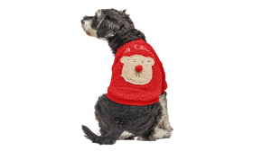 Abrigo Navideño con Botones para Perro Abrigo navideño rojo para perros con diseño de oso esponjoso en la parte trasera, con botones, lavable, hecho de poliéster.