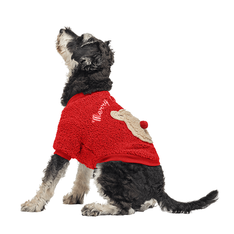 Abrigo Navideño con Botones para Perro Abrigo navideño rojo para perros con diseño de oso esponjoso en la parte trasera, para invierno y otoño.
