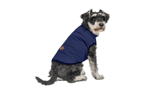 Chaleco de invierno azul marino para perros, resistente al viento, cómodo, para calor y protección en clima frío.