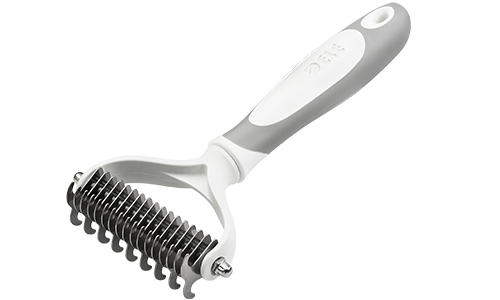 Peine rastrillo quitapelos para perros Rastrillo de deshedding blanco para perros con cuchillas de acero inoxidable y mango ergonómico, para enredos.