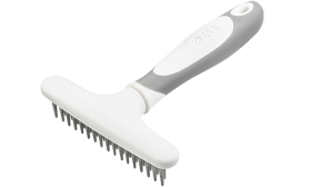 Rastrillo de subpelo para perros Rastrillo para subpelo de perro con 32 pines metálicos y mango blanco ergonómico, para eliminar pelo sobrante.