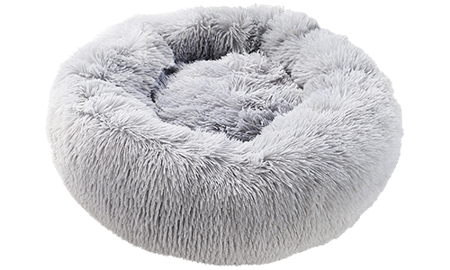 Cama blanda de lujo para perros Cama de lujo para perros en forma redonda, color gris, material suave de alta calidad, para comodidad y diseño elegante.