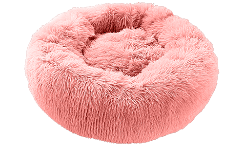 Cama de lujo para perros en forma redonda, color rosa, material suave de alta calidad, para comodidad y diseño elegante.