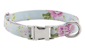 Collar floral pastel para perros con hebilla metálica para grabar el nombre, 27 - 40cm de largo, con anilla en D.