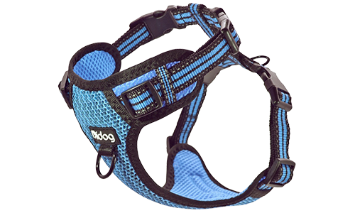 Elegante arnés de nylon transpirable para perros Arnés de nylon azul transpirable para perros con hebilla y correas ajustables, ajuste perfecto con hebillas rápidas.