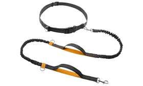 Correa retráctil para perros manos libres Correa retráctil para perros de color naranja, 70 - 120 cm de largo y 2.5 cm de ancho, cinturón ajustable, asas acolchadas.