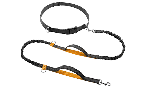 Correa retráctil para perros manos libres Correa retráctil para perros de color naranja, 70 - 120 cm de largo y 2.5 cm de ancho, cinturón ajustable, asas acolchadas.