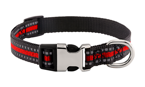 Collar de Perro con Hebilla Collar reflectante rojo para perros con hebilla metálica ajustable, 27-40 cm de largo, con D-ring para sujeción.