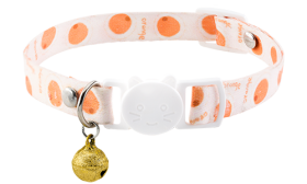 Collar de gato breakaway Collar para gato con diseño naranja, ajustable y ligero para comodidad, con hebilla blanca y campanita dorada.