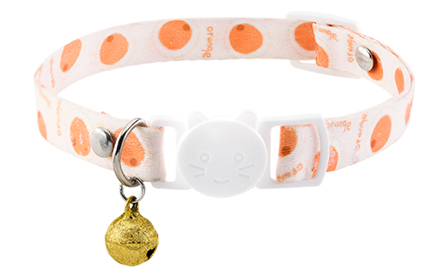Collar de gato breakaway Collar para gato con diseño naranja, ajustable y ligero para comodidad, con hebilla blanca y campanita dorada.