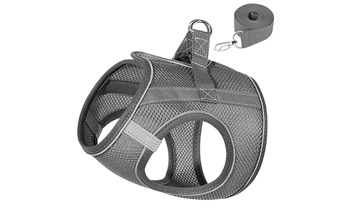 Chaleco reflectante para gato gris con correa a juego, ajustable y ligero, correa de 140 cm, versátil y práctico.