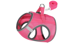 Chaleco reflectante para gato rosa con correa a juego, ajustable y ligero, correa de 140 cm, para comodidad y visibilidad.