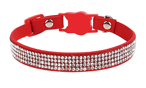 Collar para gato rojo de lujo con cristales, ajustable y ligero para comodidad, hebilla en forma de gato y campanita.
