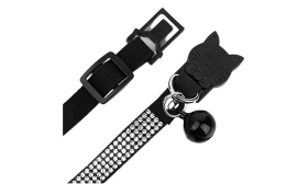 Collar de gato de lujo con cristales Collar para gato negro de lujo con cristales, ajustable y ligero para comodidad, con campanita negra.