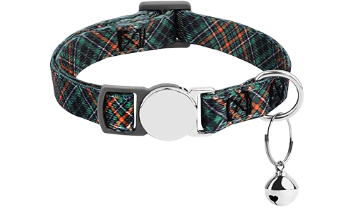 Collar de gato antitirones a cuadros con hebilla metálica Collar para gato de cuadros con hebilla metálica, ajustable y ligero para comodidad, con campanita pequeña.