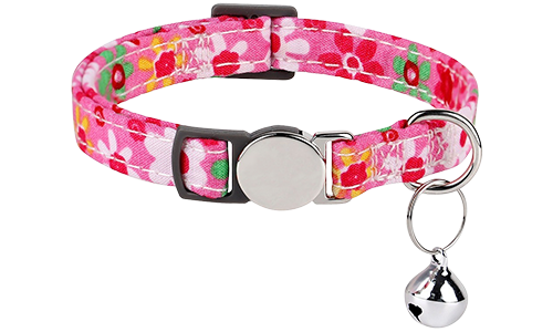 Collar antirrotura con hebilla metálica Collar para gato rojo con patrón floral y hebilla metálica, ajustable y ligero para comodidad, con campanita plateada.