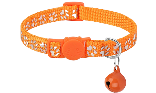 Collar para gato naranja con patrón de patas, ajustable y ligero para comodidad, hebilla de seguridad con campanita a juego.