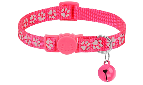 Collar para gato rosa con patrón de patas, ajustable y ligero para comodidad, hebilla de seguridad con campanita a juego.