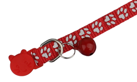 Collar para gato separable reflectante con estampado de huellas Collar para gato rojo con patrón de patas, ajustable y ligero, con característica reflectante y campanita.
