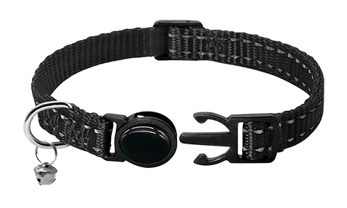 Collar para gato negro reflectante, duradero y fuerte, material reflectante y ligero.