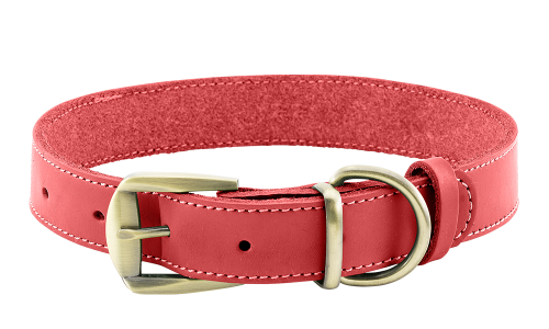 Collar de perro de cuero genuino rojo, duradero y fuerte, material de cuero de alta calidad, con hebilla.