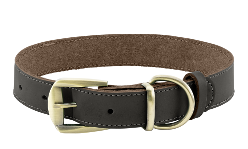 Collar de perro de cuero genuino marrón con hebilla dorada ajustable, duradero y fuerte, D-ring para correa.