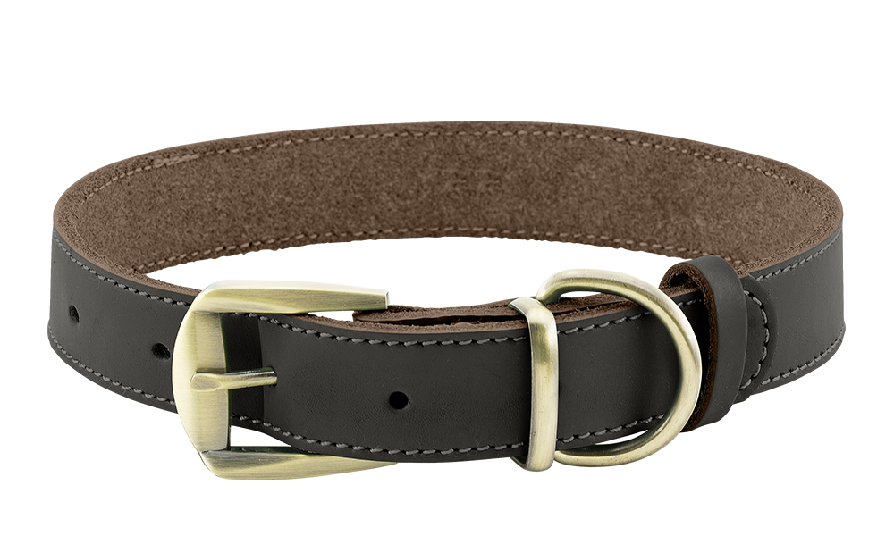 Collar de Perro de Lujo de Cuero Genuino Collar de perro de cuero genuino marrón con hebilla dorada ajustable, duradero y fuerte, D-ring para correa.