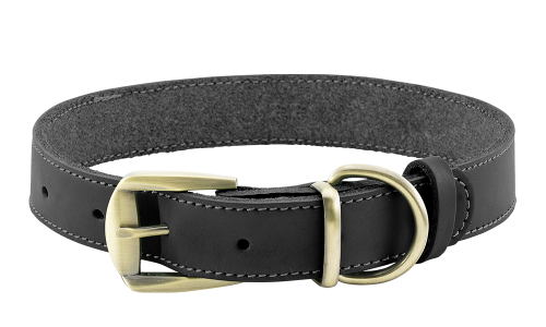 Collar de perro de cuero genuino negro, duradero y fuerte, material de cuero de alta calidad, con hebilla.