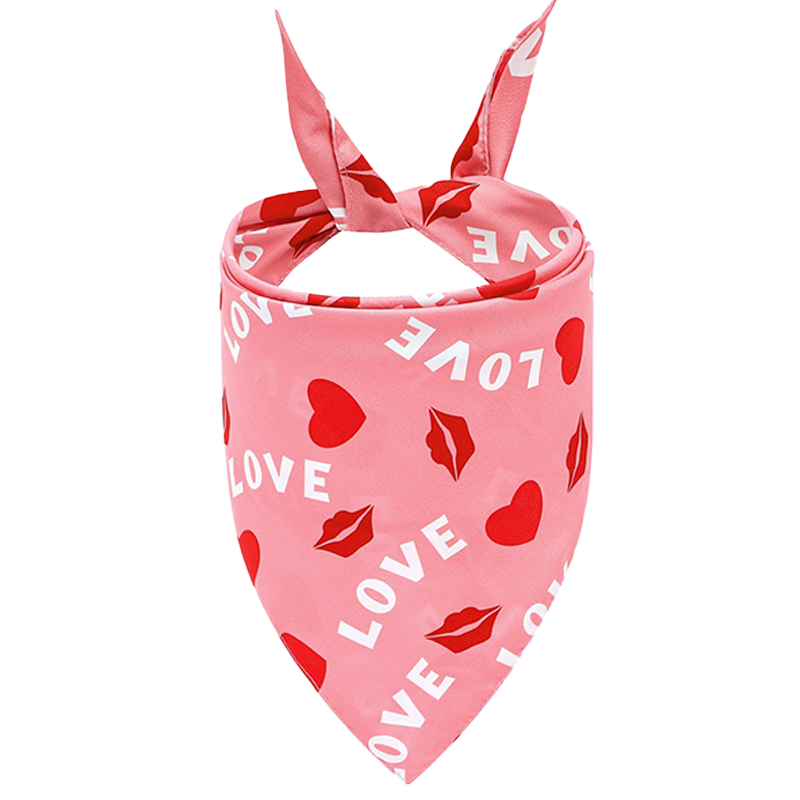 Pañuelo para perros con motivo del día de los enamorados Bandana rosa para perros con texto 'LOVE', corazones rojos y besos, perfecta para San Valentín, lavable a mano y a máquina.