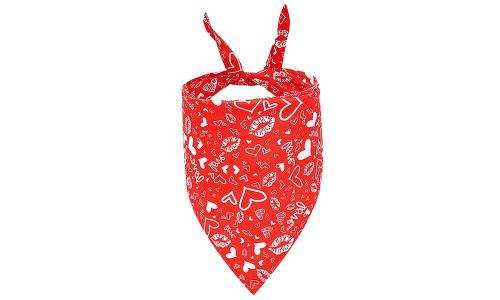 Bandana roja para perros con corazones blancos y besos, perfecta para San Valentín, lavable a mano y a máquina.