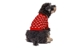 Jersey estampado con corazones para perros y gatos Perro con suéter rojo acogedor con patrones de corazones blancos, perfecto para aventuras al aire libre.