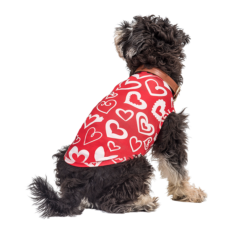 Chaleco para perros para el día de San Valentín Perro con chaleco rojo de San Valentín con corazón rojo y blanco, diseñado como un atuendo festivo y elegante.