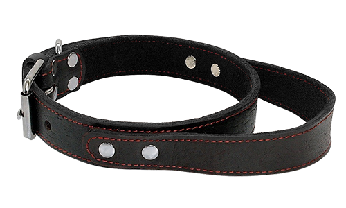 Collar de cuero genuino negro para perros con asa de fácil agarre, duradero y fuerte, con hebilla ajustable.