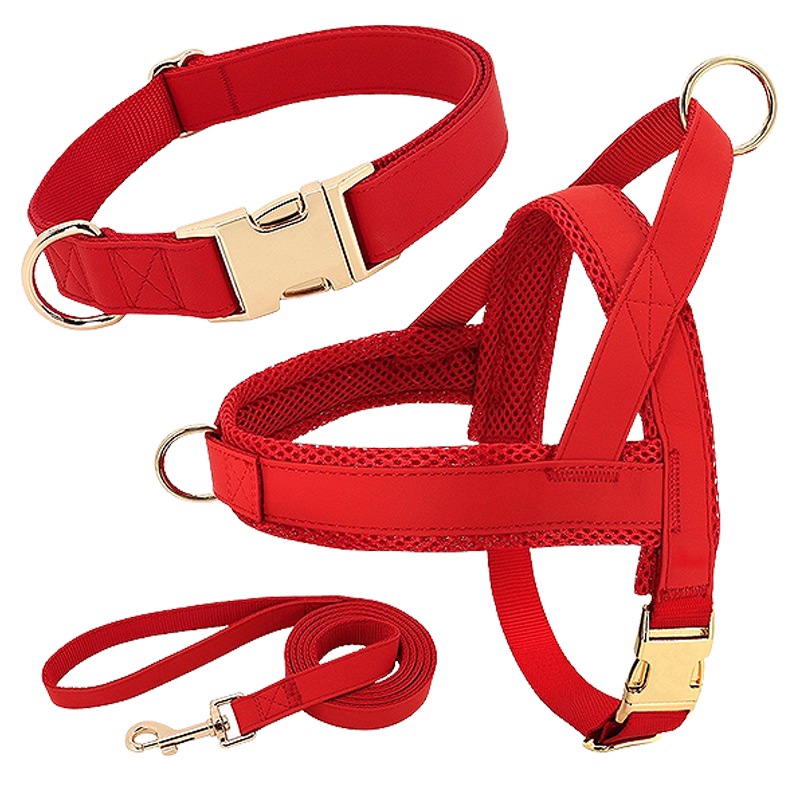 Kit de Arnés para Perro con Collar y Correa Kit de arnés para perros rojo con collar y correa a juego, ligero, duradero y de larga duración, ajuste cómodo y seguro.