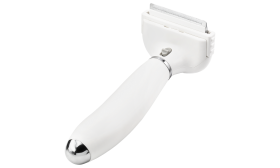 Cepillo deslanador para perros y gatos Cepillo deshedding blanco pequeño para perros con dientes metálicos finos y mango, para reducir la caída.