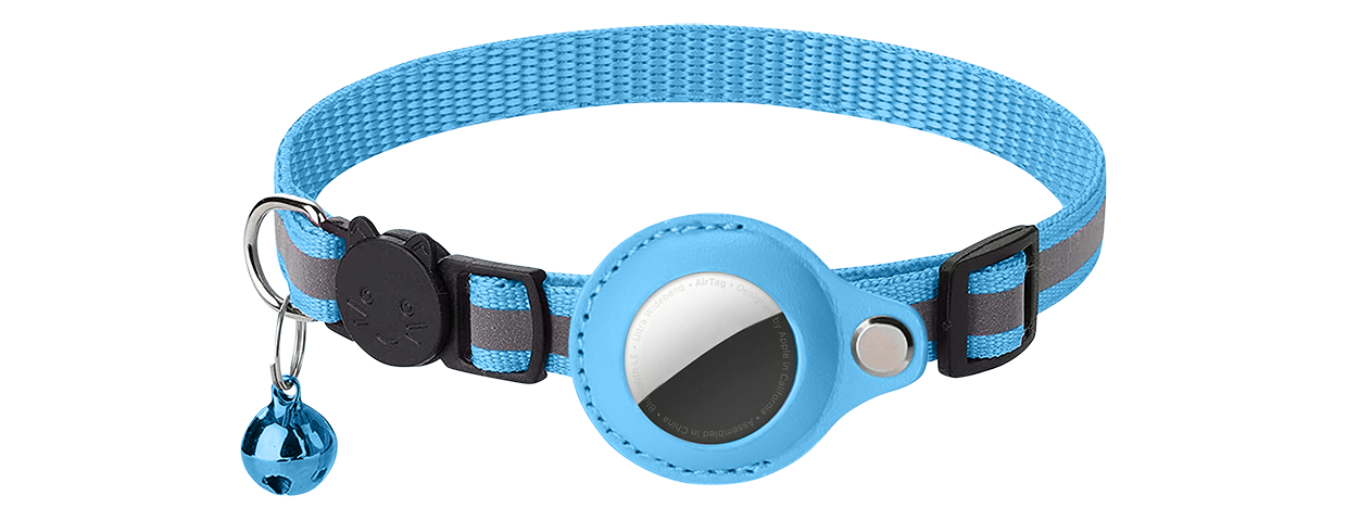 Collar Reflectante Para Gatos Antitirones con Soporte Para AirTag Collar de gato azul reflectante con soporte para AirTag, ajustable y ligero para comodidad, con campana azul.