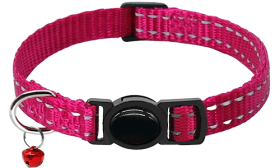 Collar para gato rosa reflectante, ajustable y ligero para comodidad, hebilla de seguridad y campanita.